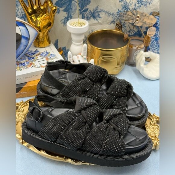 🆕 KURT GEIGER LONDON 🧿 NWOB Orson Knot Crystal Bejewelled Sandal, Black - Sz 7 - Picture 8 of 14